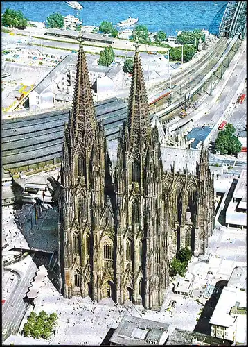 Ansichtskarte Köln Luftbild Dom mit Blick zum Rheinufer 1960 Silber-Effekt