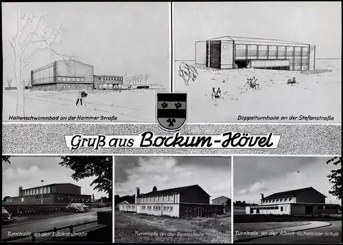 Bockum-Hövel-Hamm (Westfalen) Hallenschwimmbad, Turnhallen - 5 Bild 1964