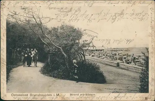 Ansichtskarte Brunshaupten-Kühlungsborn Strand mit Bädern - Weg, belebt 1924