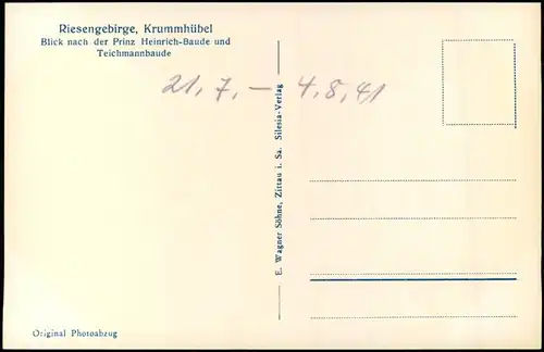 Brückenberg-Krummhübel Karpacz Riesengebirge. Teichmannbaude . 1929
