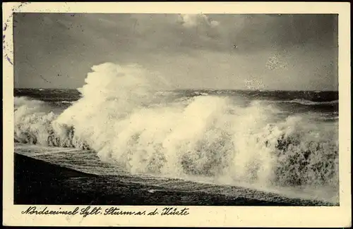 Ansichtskarte Sylt Sturm an der Küste 1952