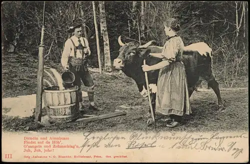 Ansichtskarte .Bayern Bayern, Dirndln und Almabuam Typen Trachten 1904