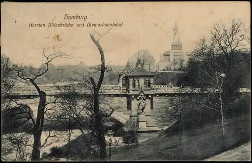 Ansichtskarte St. Pauli-Hamburg Kersten Milesbrücke und Bismarkdenkmal 1913