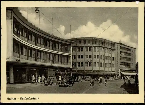 Ansichtskarte Hamm (Westfalen) Westentorhaus, Straße - Auto 1956