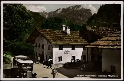 Schneizlreuth Mauthäusl  Alpenstraße Echtfoto-AK Bus Oldtimer Leute 1940