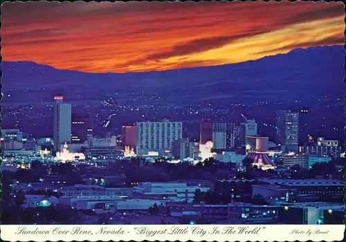 Postcard Reno Panorama (Panoramic View) COLORFUL SUNSET City View 1970