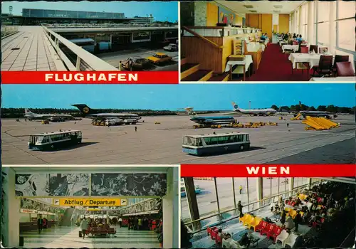 Wien Flughafen (Airport) Mehrbild-AK Innen und Außenansichten 1980