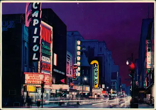 Postcard Montreal St. Catherine Street at Night; Leuchtreklame 1983