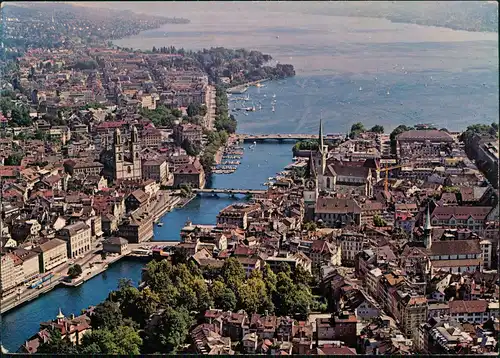 Ansichtskarte Zürich Luftbild Luftaufnahme mit Limmat, Altstadt und See 1969