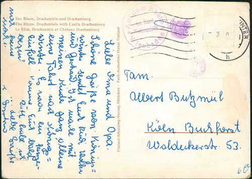 Königswinter Rhein Dampfer    1960   mit Bordpost-Stempel Motorschiff WIESBADEN