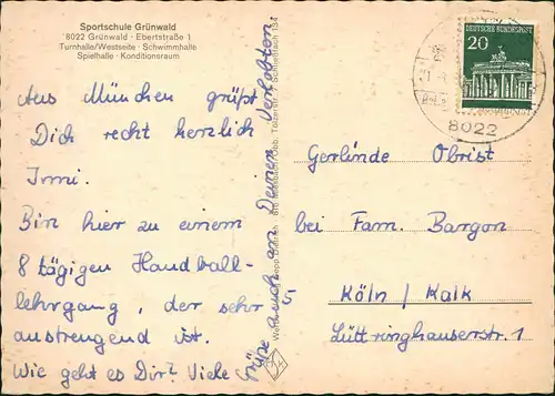 Grünwald (Oberbayern) Sportschule Grünwald Ebertstraße 1 (Mehrbildkarte) 1970