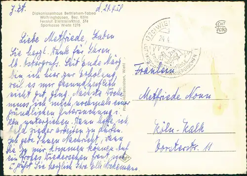 Wülfringhausen (zu Wiel) Diakonisseahous Bethlehem Wülfringhausen, Bz Köln 1958