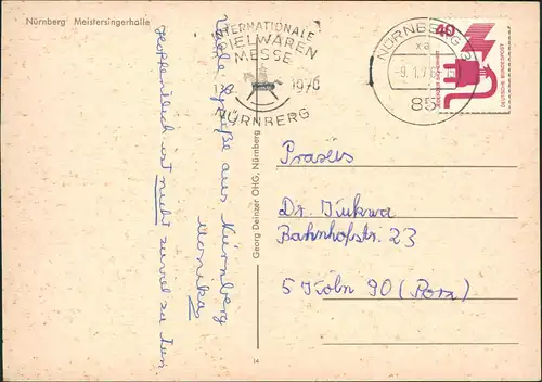 Nürnberg Außenterrasse Meistersingerhalle 1973 Stempel Spielwaren-Messe