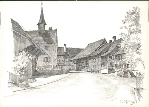 .Schweiz J. Eschenmoser Unbekanntes Zürcher Dorf GUNTALINGEN Künstlerkarte 1980