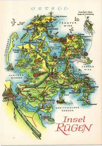 .Mecklenburg-Vorpommern Landkarten-Ansichtskarten: Insel Rügen 1972