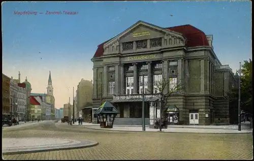 Ansichtskarte Magdeburg Straßenpartie, Zentraltheater 1912