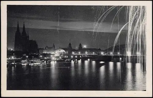 Ansichtskarte Köln Panorama bei Nacht - Feuerwerk 1928