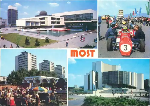 Postcard Brüx Most Mehrbildkarte u.a. Autorennstrecke 1980