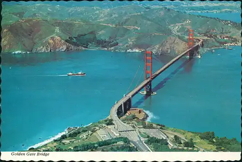 San Francisco Golden Gate Bridge Aerial View, Luftaufnahme Brücke 1970