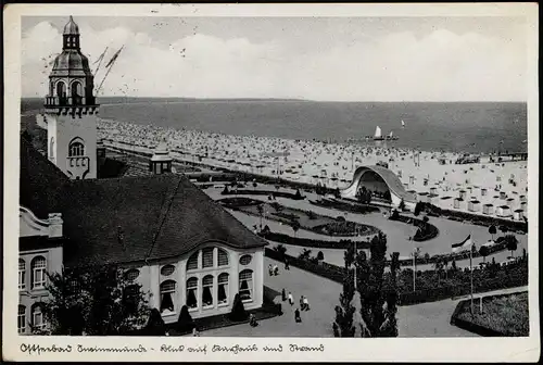 Postcard Swinemünde Świnoujście Blick auf Kurhaus und Strand 1941