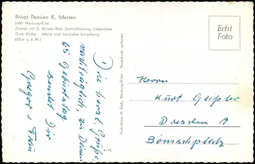 Ansichtskarte Nürburg Nürburg-Ring, Privat Pension K. Merten 3 Bild 1958