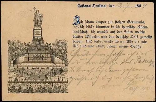 Ansichtskarte Rüdesheim (Rhein) Niederwalddenkmal - Spruchkarte 1894
