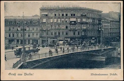 Ansichtskarte Mitte-Berlin Weidendammer Brücke, Cafe, Pferdebahn 1904