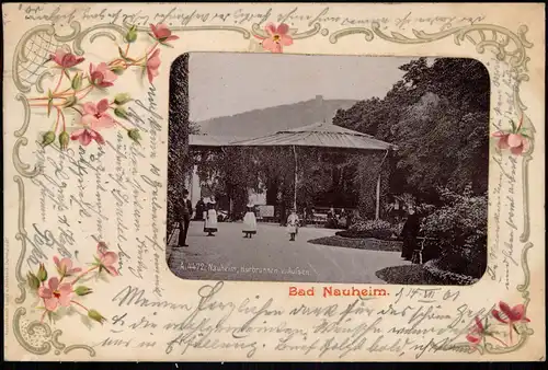 Ansichtskarte Bad Nauheim Kurbrunnen, Foto auf Ornamentalkarte 1901