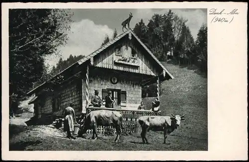 Ansichtskarte Lenggries Denkalm (940 m) Bäuerin und Kühe 1931