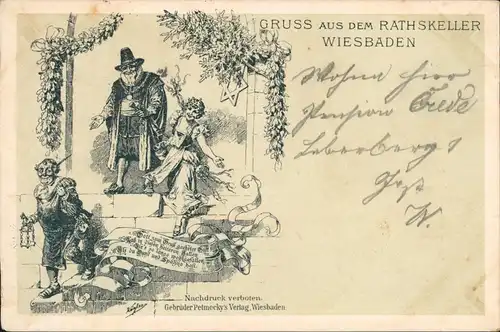 Ansichtskarte Wiesbaden Gruss aus dem Ratskeller... Künstlerkarte 1900