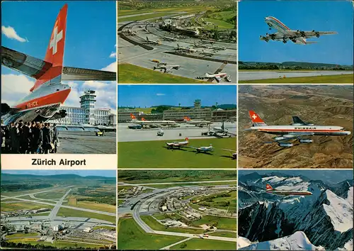 Zürich Flughafen (Airport) Mehrbildkarte, diverse Flugzeuge 1970