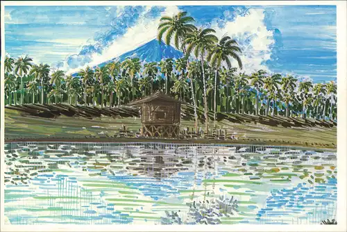 Ansichtskarte  Vulkan Mayon (Luzon, Philippinen) Künstlerkarte Kunst AK 1990