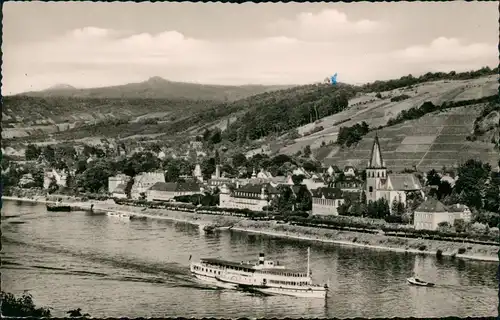 Unkel Panorama-Ansicht Rhein Schiff Dampfer passiert den Ort 1960