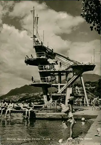 Ansichtskarte Millstatt Freibad Sprungturm Kärnten Austria Strandbad 1955