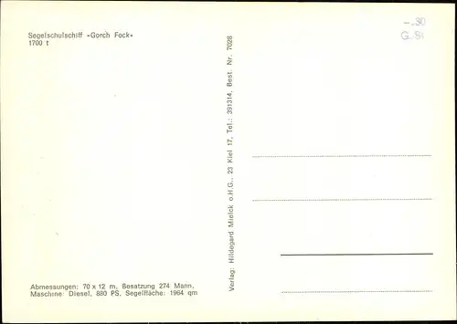 Segelschulschiff Gorch Fock beleuchtet, Schiff Ship Sailing 1970