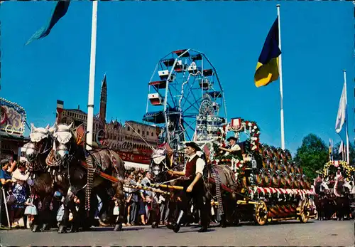 Ansichtskarte München Gruss vom Oktoberfest Bierwagen 1970