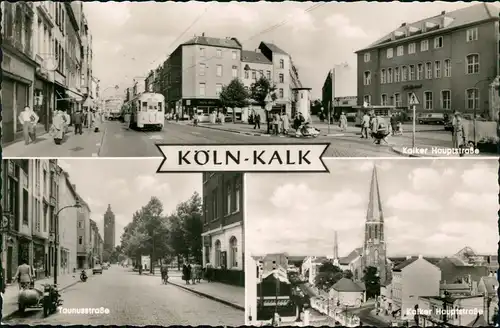 Kalk-Köln Mehrbild-AK mit Tram, Taunusstraße Kalker Hauptstraße 1960