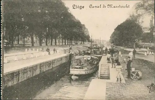 Lüttich Luik Lîdje Canal de Maestricht 1915  gel. Feldpost Lüttich Batl Münster