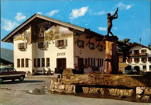 Ansichtskarte Reit im Winkl Dorfbrunnen mit Postamt Dorfpartie 1970