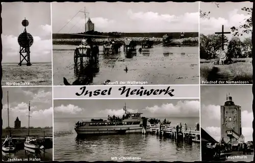 Insel Neuwerk-Hamburg mit Nordostbake Jachten im Hafen Ankunft Wattwagen 1960