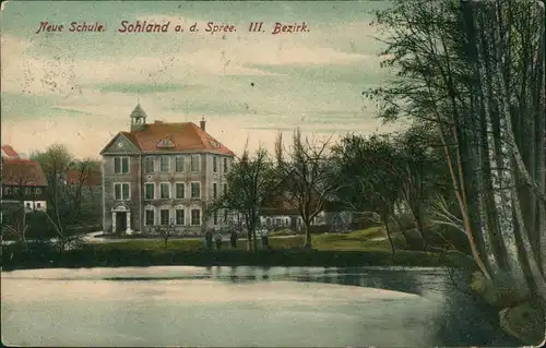 Ansichtskarte Sohland (Spree) Załom Neue Schule. III. Bezirk. 1908