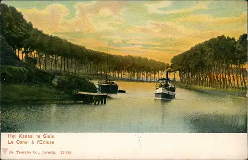 Postkaart .Niederlande Het Kanaal te Sluis Le Canal à l'Ecluse 1909
