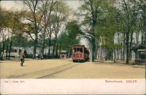 Postkaart Delft Delft Kalverbosch. Tram - Kiosk 1911