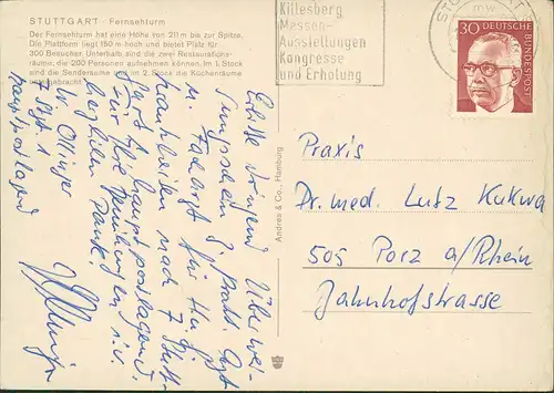 Ansichtskarte Stuttgart Weg zum Fernsehturm 1968