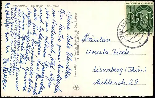 Ansichtskarte Andernach Rheinfront, Hotels 1956