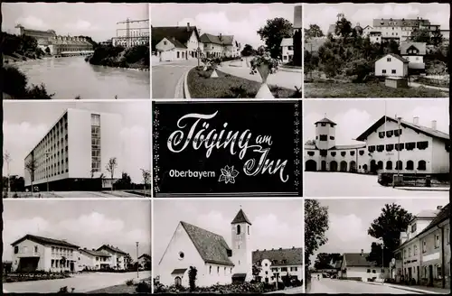 Ansichtskarte Töging am Inn Mehrbildkarte mit 8 Ortsansichten 1961