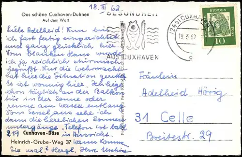 Ansichtskarte Duhnen-Cuxhaven Strand Watt Wattwagen 1962