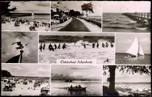 Ansichtskarte Scharbeutz MB: Strandleben - Fotokarte, Badespaß 1961