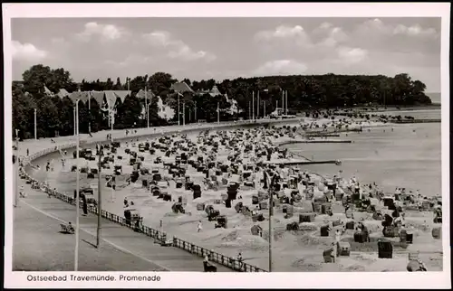 Ansichtskarte Travemünde-Lübeck Strand und Promenade 1953