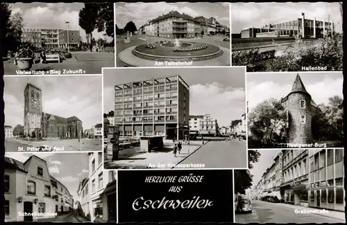 Ansichtskarte Eschweiler Grabenstraße Roetgener Burg Hallenbad u.a. MB 1962
